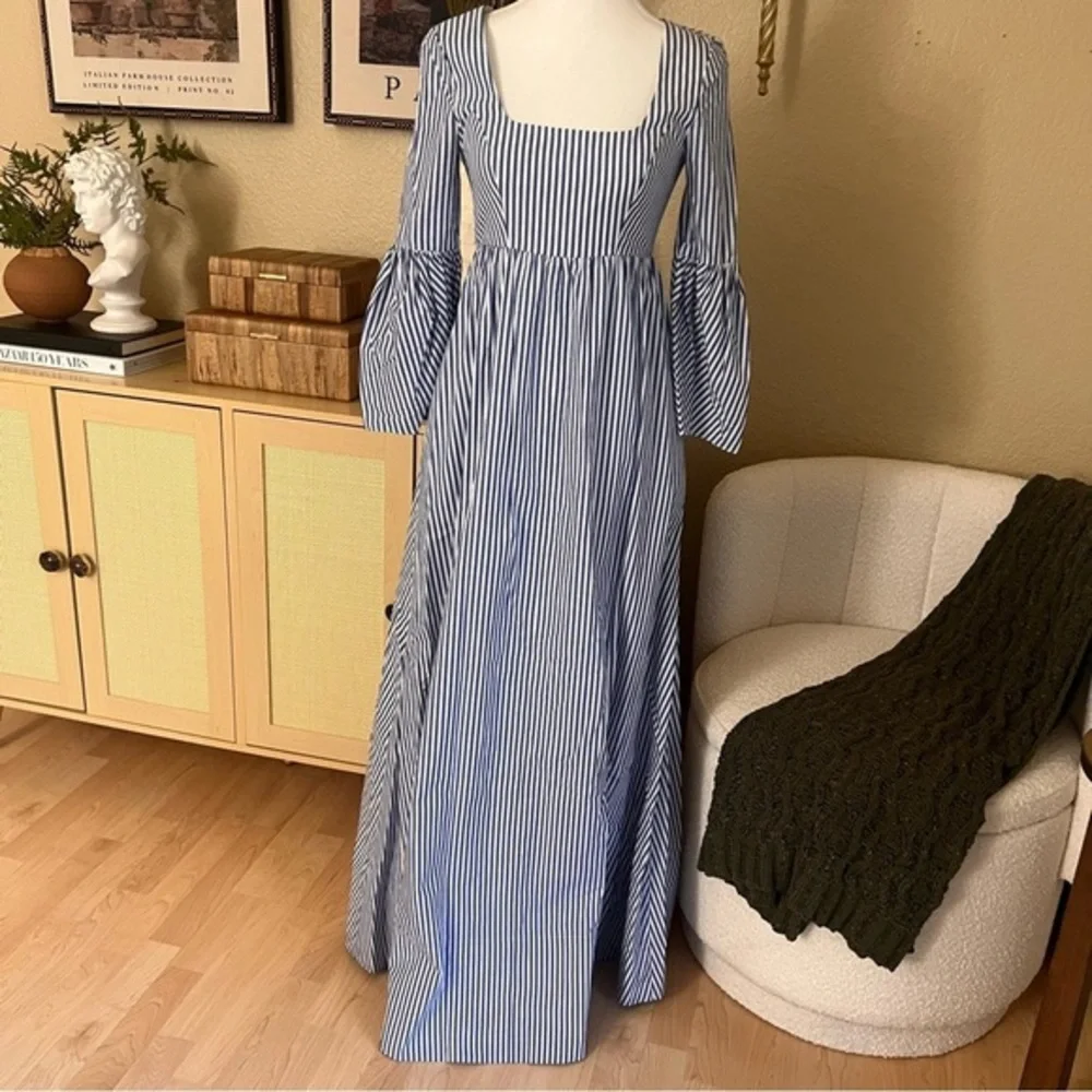 STAUD Blue White Striped Plumeria Long Dress Cottage Cotton‎ Size 00 - Picture 3 of 13